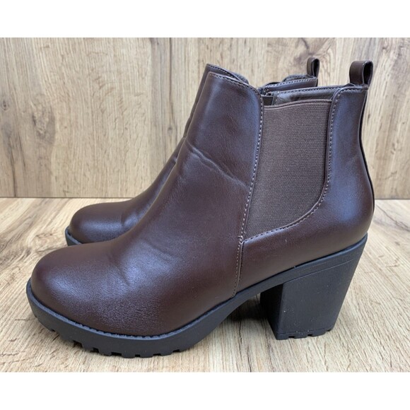 Top Moda Women’s Chunky Lugged Platform Boots Brown Side Zip Comfort Chelsea 8.5 - Picture 3 of 16
